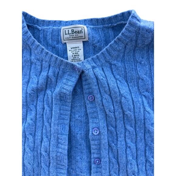 🌊 Vintage L.L. Bean Cable Knit Wool Blend Cardigan – Blue – Women’s M - Picture 2 of 5